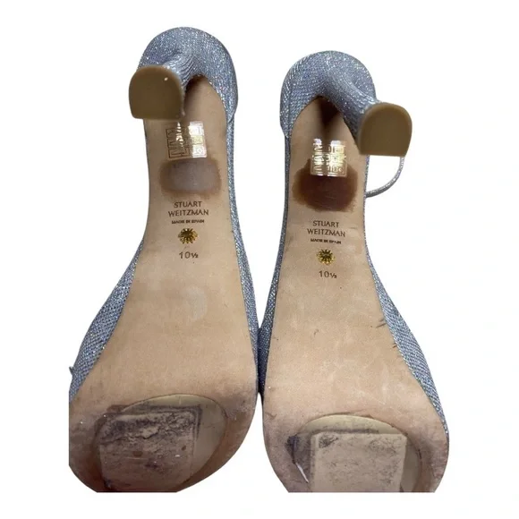 Stuart Weitzman Nudistcurve Hollywood Glitter Platform High Heel Sandals 10.5